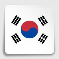 icono de la bandera de corea del sur en la etiqueta engomada cuadrada de papel con sombra. botón para aplicación móvil o web. vector