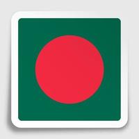 icono de la bandera de la república de bangladesh en la etiqueta engomada cuadrada de papel con sombra. botón para aplicación móvil o web. vector