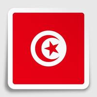 Republic of Tunisia flag icon on paper square sticker with shadow. Button for mobile application or web. Vector