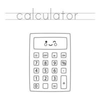 Trace the letters and color cute calculator. Handwriting practice for kids. vector