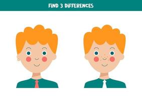 Find three differences between two cute boys. vector