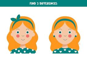 Encuentra tres diferencias entre dos chicas lindas. vector