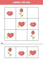 Sudoku with valentine elements for preschool kids. Logical game for girls. vector