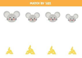 Matching game for preschool kids. Match mice and cheese by size. vector
