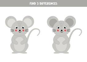 Encuentra 3 diferencias entre dos lindos ratones. vector