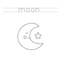 Trace the letters and color cute moon and star. Handwriting practice for kids. vector