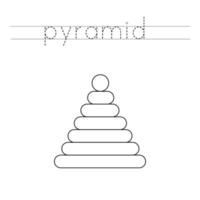 Trace the letters and color pyramid. Handwriting practice for kids. vector