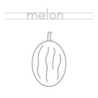 Trace the letters and color cartoon melon. Handwriting practice for kids. vector