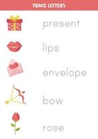 Trace the names of cute valentine elements. vector