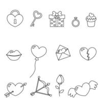 Cute black and white valentine day elements on white background. vector