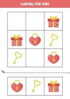 Sudoku game with valentine elements for children. vector