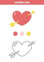 Color cute cartoon heart and arrow. Worksheet for kids. vector