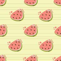 Cute hand drawn seamless pattern of watermelon slice on the striped background. Modern flat illustration. vector