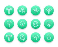 Trees line icons pack vector
