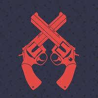 crossed revolvers over dark background with pattern, vector illustration