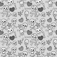 pattern with skulls and hearts, bones and daggers, monochrome seamless background vector