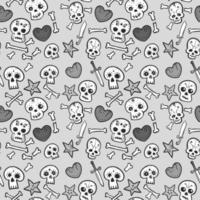 Patrón con calaveras y corazones, huesos y dagas, fondo transparente monocromo vector