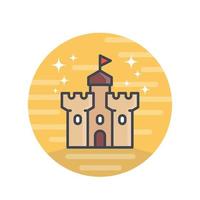 castle, medieval fortress icon with outline over white vector