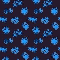 fitness pattern, seamless background with blue icons vector