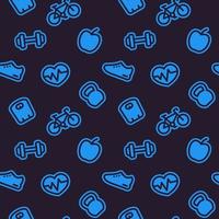 fitness pattern, seamless background with blue icons vector