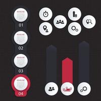 Vertical timeline, 1, 2, 3, 4, step labels, vector elements for business infographics over dark, vector illustration