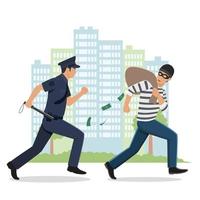 Policeman chasing a robber with mask vector