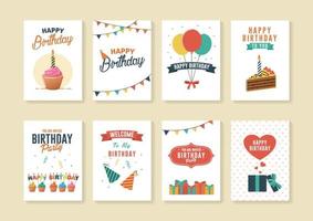 conjunto de tarjetas de felicitación e invitación de cumpleaños vector