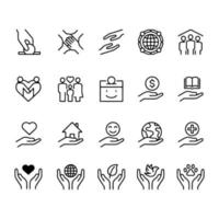 Charity, volunteer,sympathy an helping icon set in thin line style vector