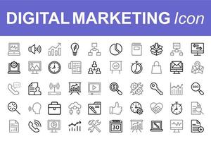 conjunto de iconos de línea fina de campañas de marketing, publicidad y promoción. colección de símbolos de contorno. trazo vectorial editable vector