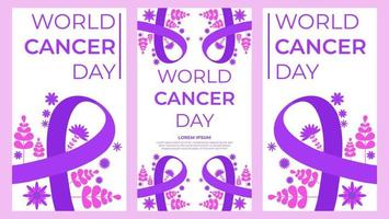 world cancer day purple ribbon illustration social media stories design vector