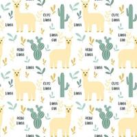 Lama and cacti seamless pattern vector illustration