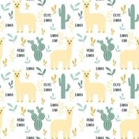 Lama and cacti seamless pattern vector illustration