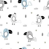 Cute seamless pattern for kids Bird background standing next to a clump of grass cartoon style design on white background vector illustration