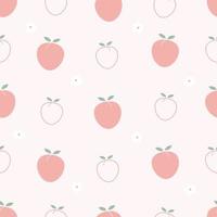 Orange peach outline on white background seamless pattern fruit background. Cartoon style hand drawn design for baby clothes pattern, blanket. or print wallpaper vector illustration