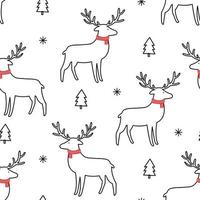 Outline reindeer on white background seamless pattern background. Cartoon style design for winter Christmas party. or Christmas vector illustration