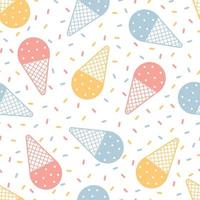 Bebé diseño de cono de helado de patrones sin fisuras sobre fondo blanco. vector