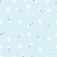 Baby seamless pattern Flower background randomly placed on a blue background Hand drawn design in cartoon style, used for fabrics, textiles, vector illustration.