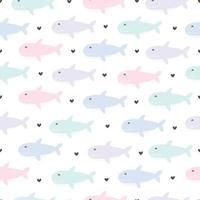 Pastel shark on a white background baby seamless pattern hand drawn cartoon background for baby clothes, blanket pattern or print wallpaper vector illustration