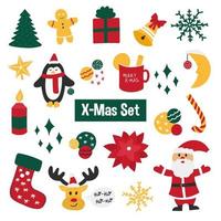 Merry Christmas and Happy New Year set with a lot of elements vector