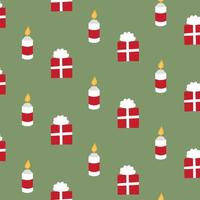 Cozy Christmas winter seamless pattern new year gift and candle. For printing, fabric, background vector