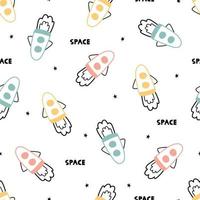 Rocket and space on a white background seamless pattern background. cartoon style design for kids or space in vector illustration