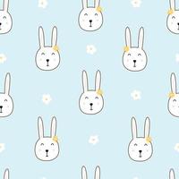 Baby seamless pattern cute rabbit face on blue background hand drawn design in cartoon style Used for prints, decorative wallpaper, textiles, vector illustrations.