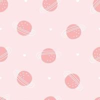 Baby seamless pattern space background with planets on pink background cartoon style hand drawn design Use for prints, wallpaper, decorations, textiles. Vector illustration.