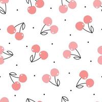 Red cherries on a white background seamless pattern fruit background for printing, wallpaper decoration vector illustration