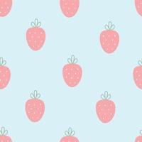 Baby seamless pattern pink strawberries on blue background  Cute design, cartoon style.  For children's clothing, wallpaper decoration vector