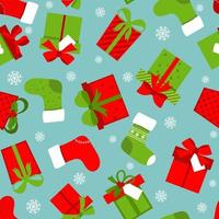 Seamless Christmas stocking, sock, boot, boxes. Cute Christmas stocking, flat style icon, decoration element. vector
