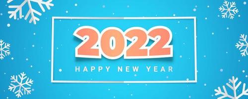 Calendar header 2022 number with paper cut style. New year celebration banner with falling snowflake vector