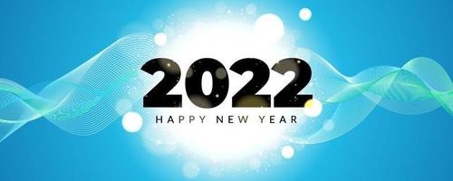 Feliz año nuevo 2022 fondo con reflejos detrás de los números y partículas brillantes. concepto de fondo brillante 2022 vector