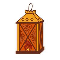 Isolated vector old lamp with a candle illustration. Decorative lantern