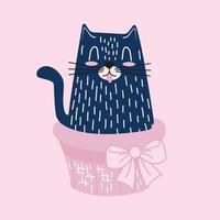 Isolated cartoon vector cute character cat in basket